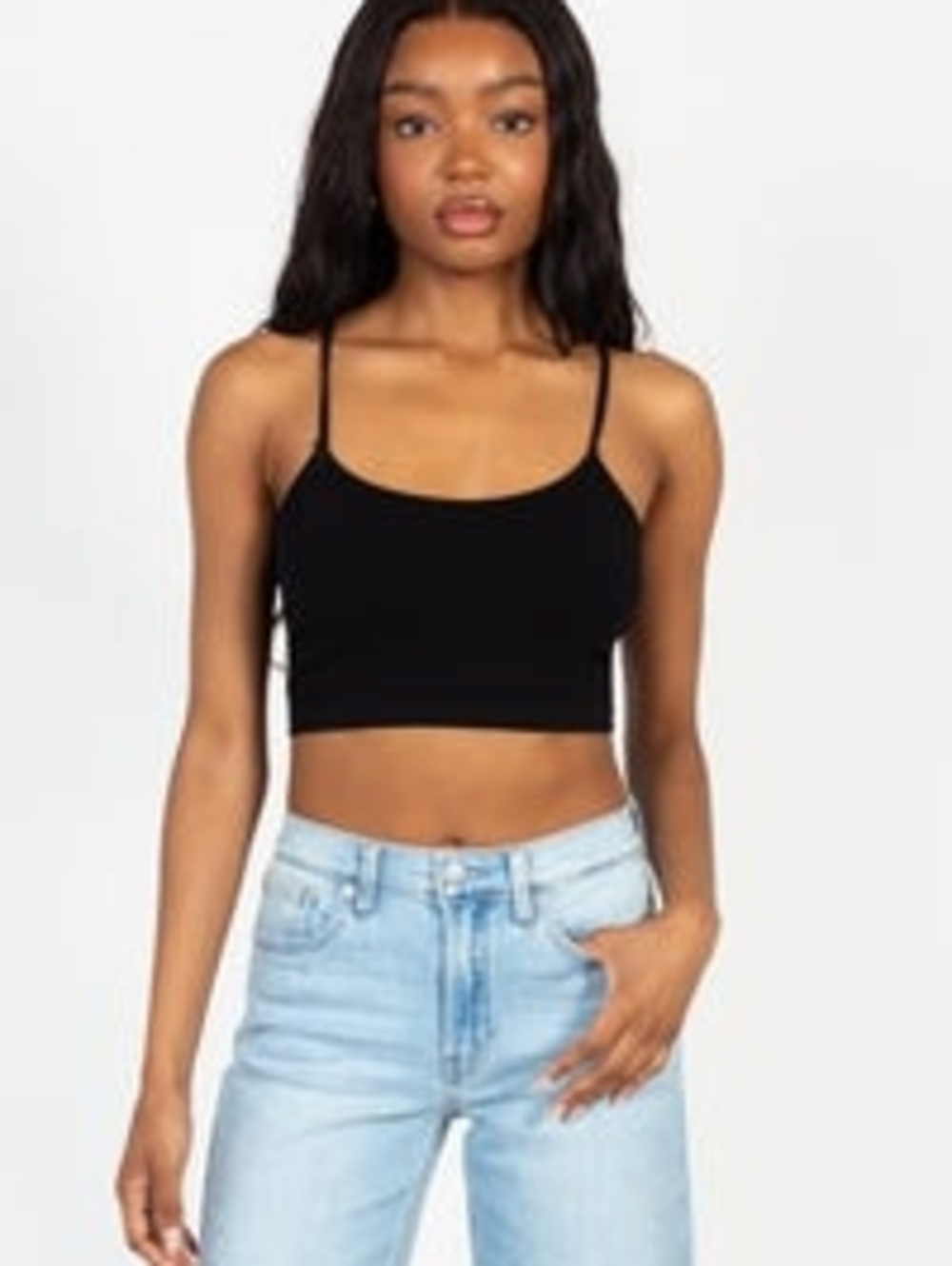 Divided Black Spaghetti Strap Crop Top